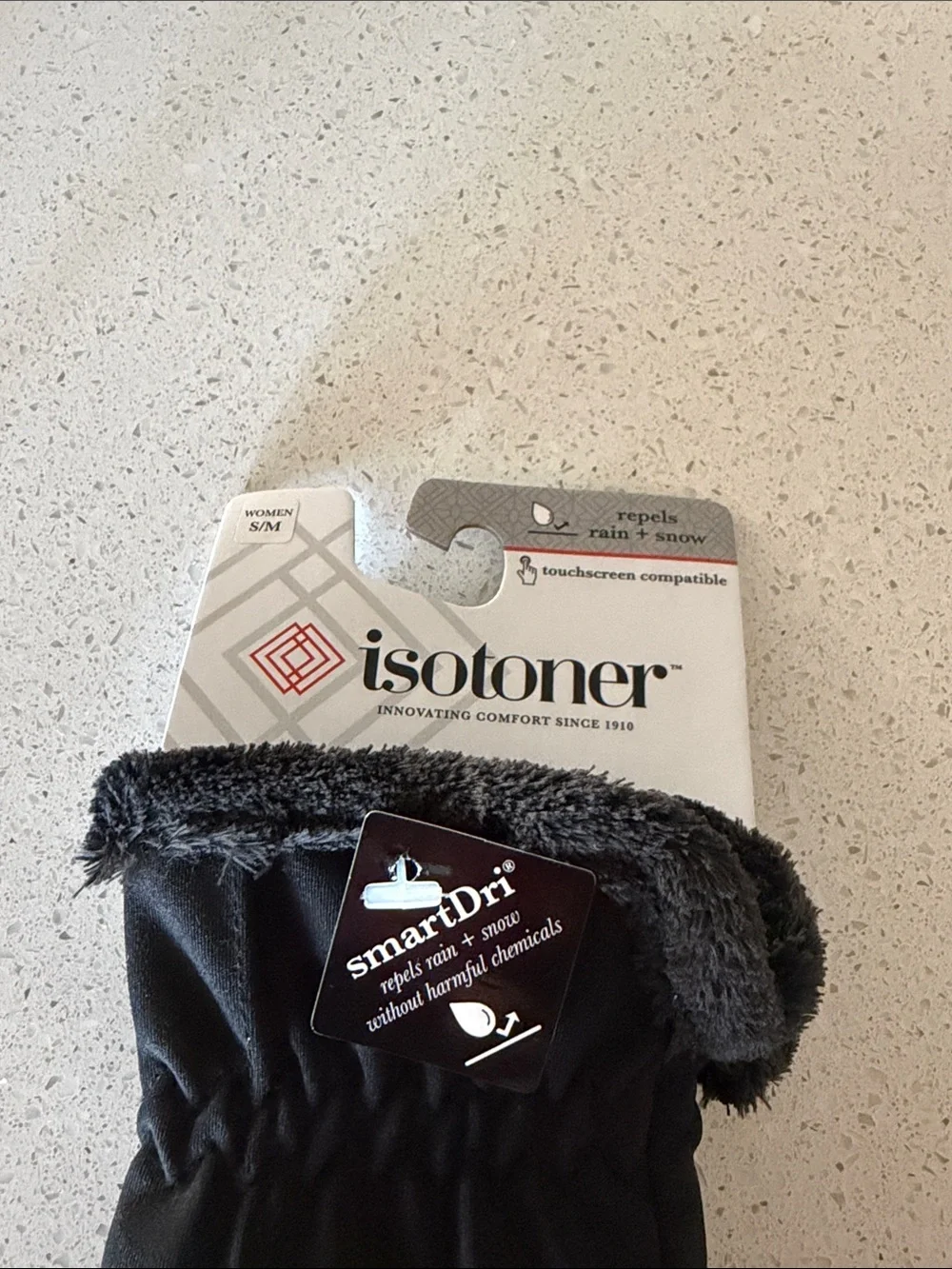 Isotoner Smart Dri Black Gloves Repels Rain and Snow Without Harmful Chemicals